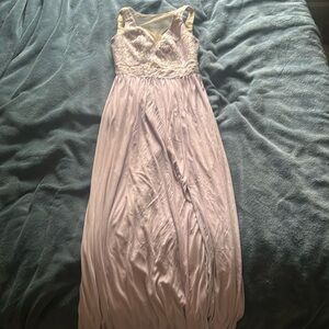 David’s Bridal bridesmaid dress in lilac